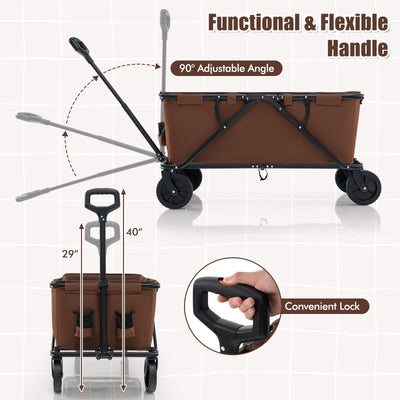 Collapsible Folding Wagon Cart with Adjustable Handlebar-Coffee