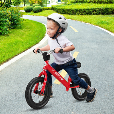 12 Inch Toddler Balance Bike with Height Adjustable Handlebar and Seat-Red