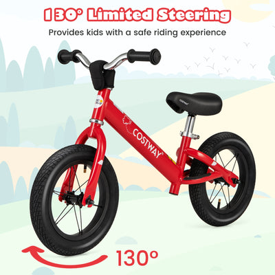 12 Inch Toddler Balance Bike with Height Adjustable Handlebar and Seat-Red