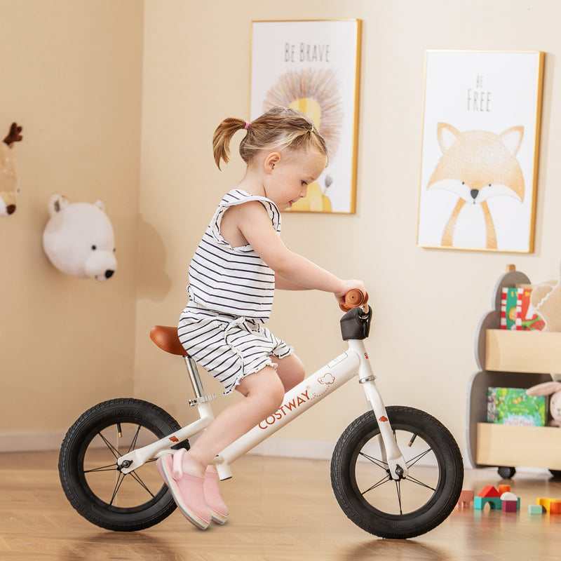 12 Inch Toddler Balance Bike with Height Adjustable Handlebar and Seat-White