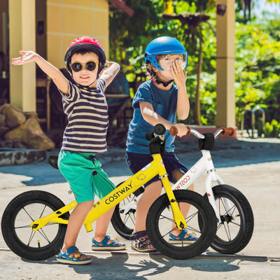 12 Inch Toddler Balance Bike with Height Adjustable Handlebar and Seat-White