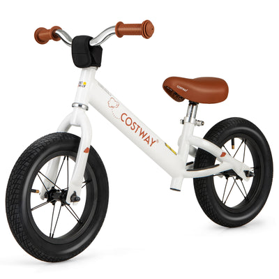 12 Inch Toddler Balance Bike with Height Adjustable Handlebar and Seat-White