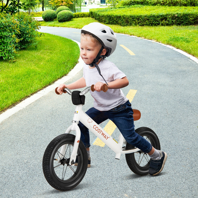 12 Inch Toddler Balance Bike with Height Adjustable Handlebar and Seat-White