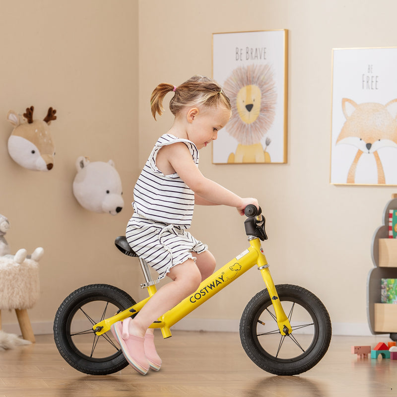 12 Inch Toddler Balance Bike with Height Adjustable Handlebar and Seat-Yellow