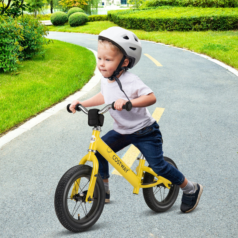 12 Inch Toddler Balance Bike with Height Adjustable Handlebar and Seat-Yellow