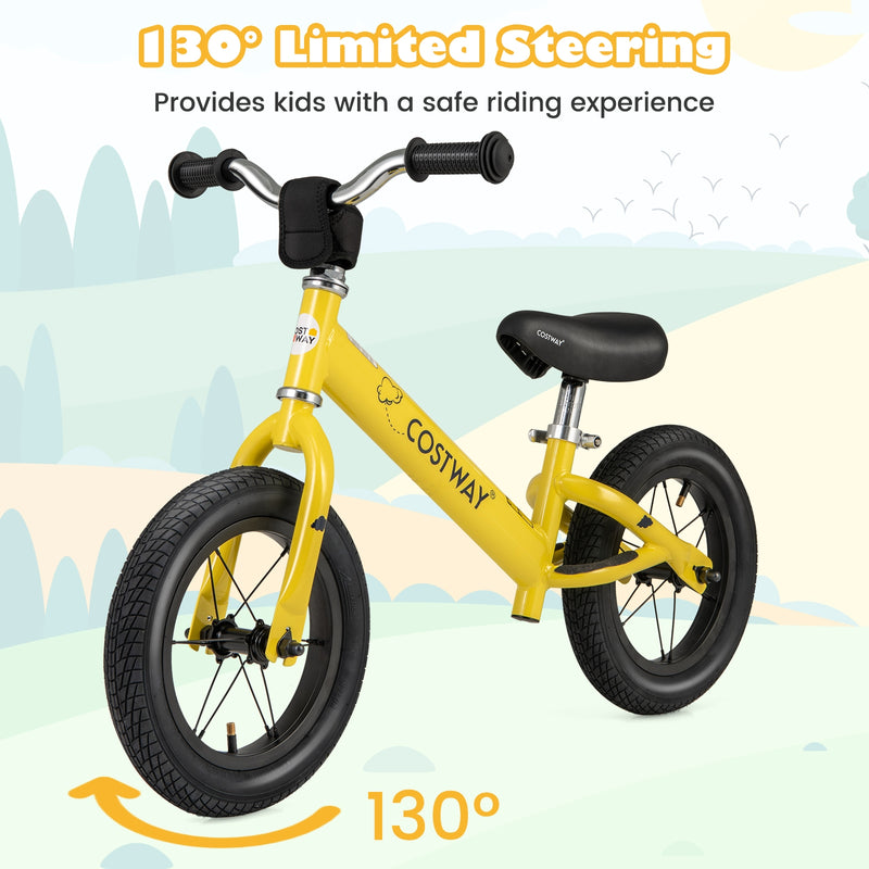 12 Inch Toddler Balance Bike with Height Adjustable Handlebar and Seat-Yellow