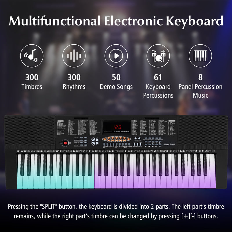 61-Key Electronic Keyboard Piano with 3 Teaching Modes  LED Display and Dual Keyboard