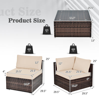 6 Pieces Patio Rattan Furniture Set with Cushions-Brown