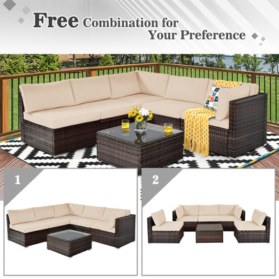 6 Pieces Patio Rattan Furniture Set with Cushions-Brown