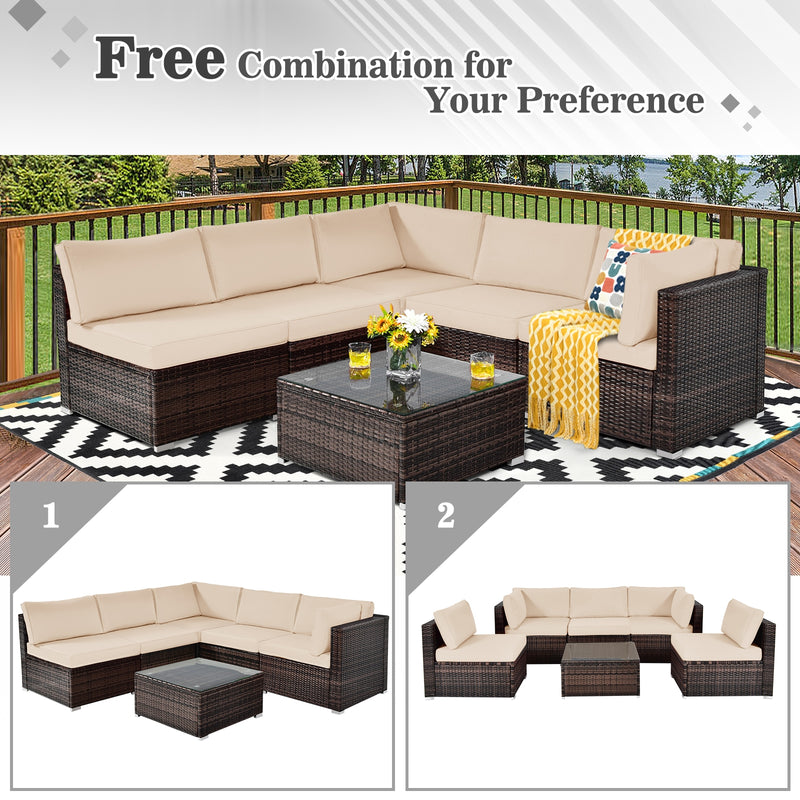 6 Pieces Patio Rattan Furniture Set with Cushions-Brown