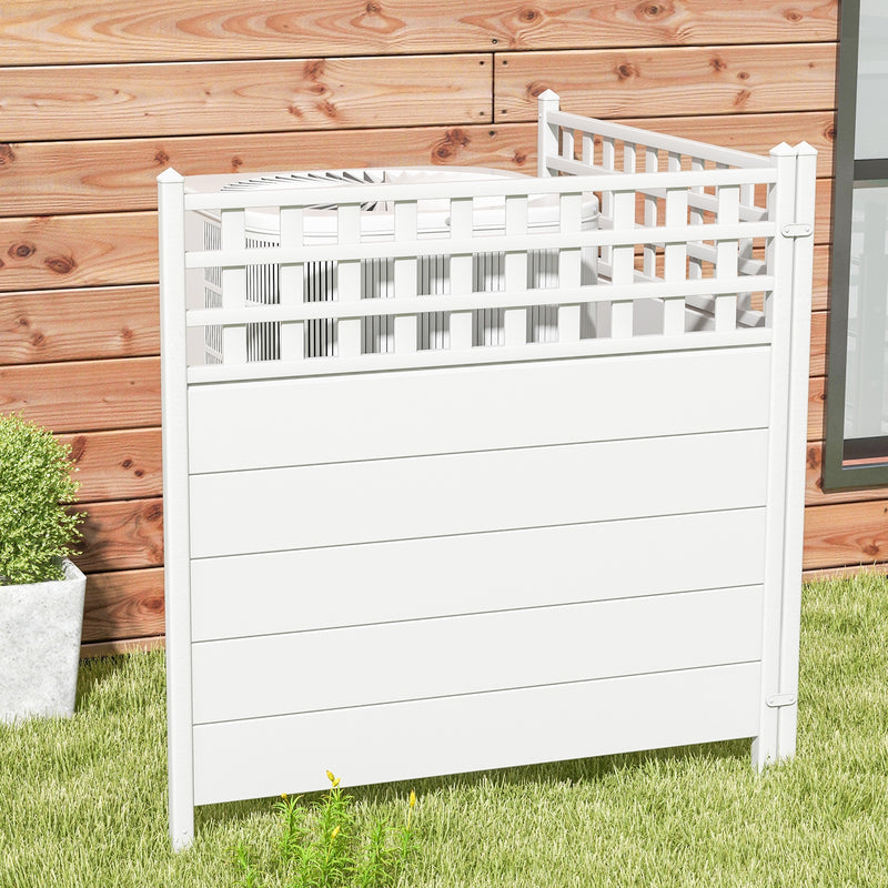 45 x 45.5 Inch Air Conditioner Fence Panels with Metal Ground Stakes-White