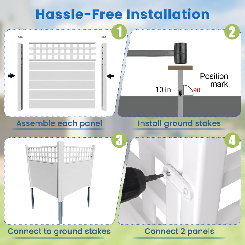 45 x 45.5 Inch Air Conditioner Fence Panels with Metal Ground Stakes-White