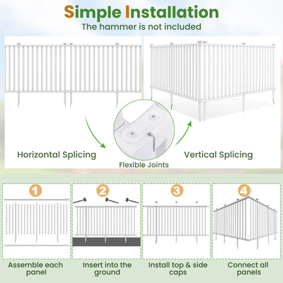 2 Piece 80 x 51 Inch Vinyl Picket Fence for Garden-White