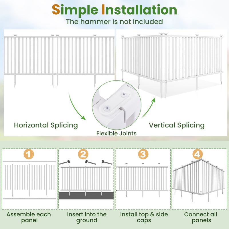 2 Piece 80 x 51 Inch Vinyl Picket Fence for Garden-White