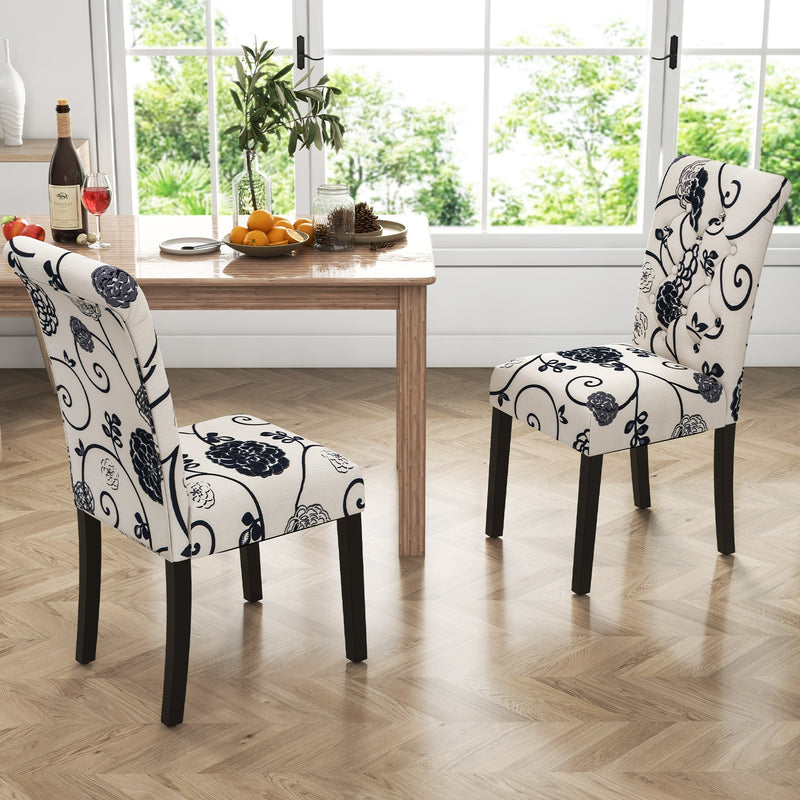 2 Pieces Tufted Dining Chair Set with Adjustable Anti-Slip Foot Pads-Blue and White