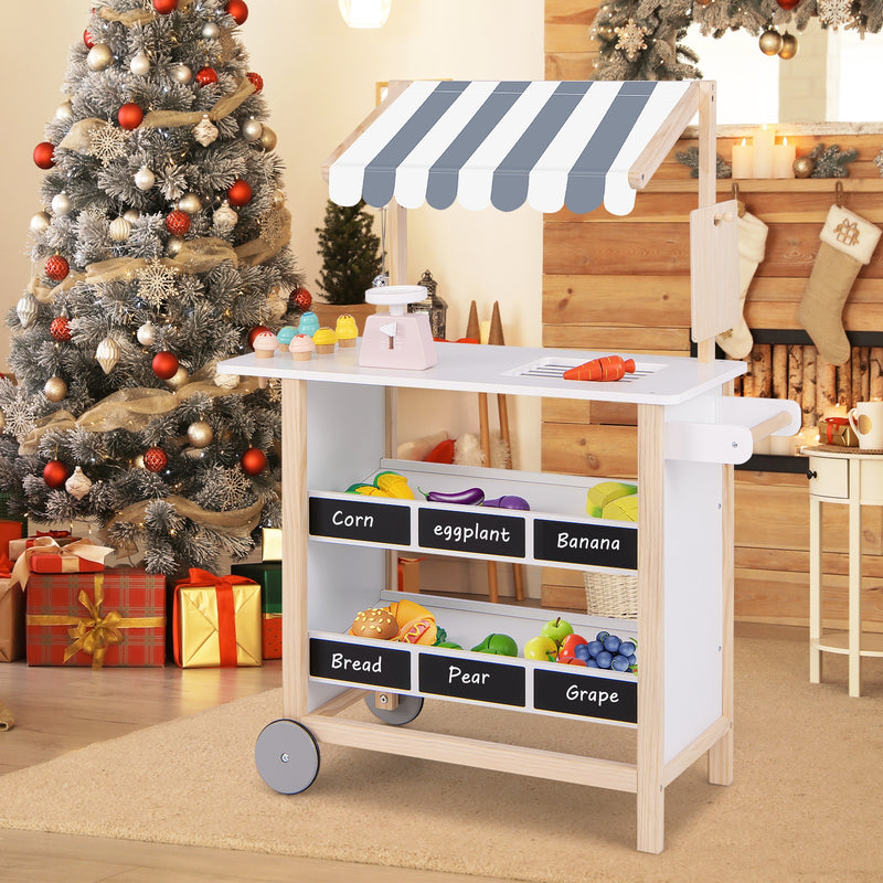 Kids Wooden Ice Cream Cart with Chalkboard and Storage for over 3 Years Old-White