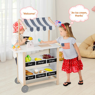 Kids Wooden Ice Cream Cart with Chalkboard and Storage for over 3 Years Old-White