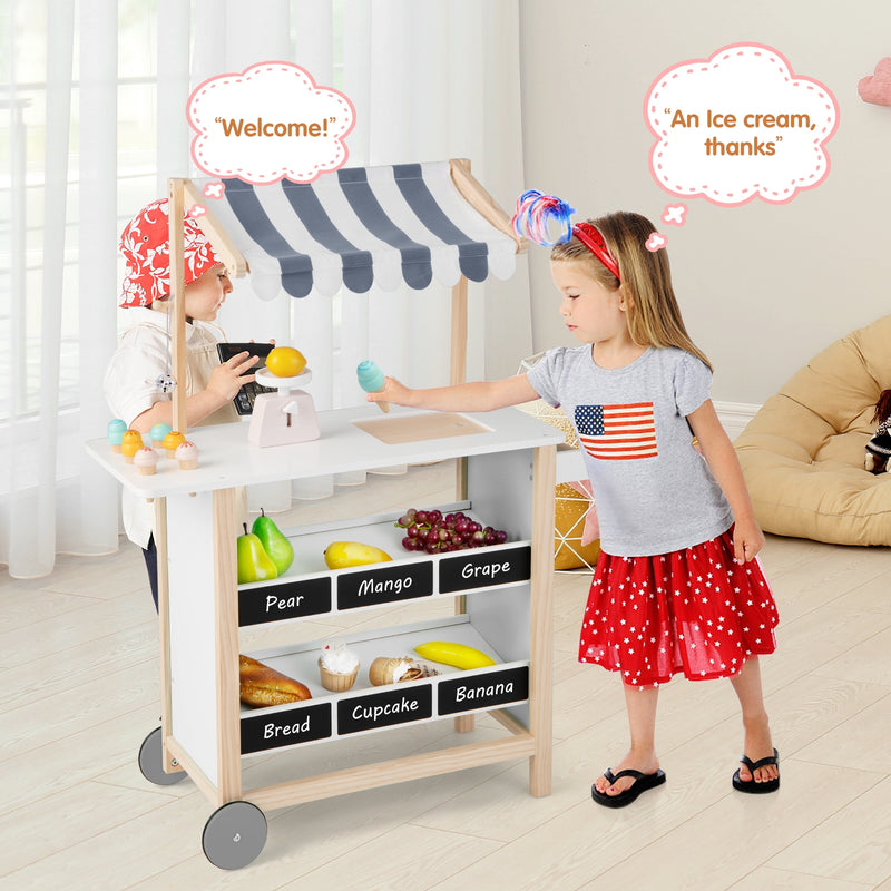 Kids Wooden Ice Cream Cart with Chalkboard and Storage for over 3 Years Old-White