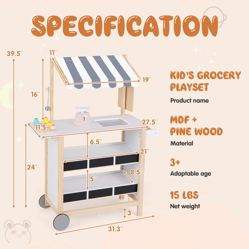 Kids Wooden Ice Cream Cart with Chalkboard and Storage for over 3 Years Old-White