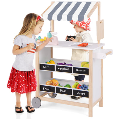 Kids Wooden Ice Cream Cart with Chalkboard and Storage for over 3 Years Old-White