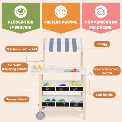 Kids Wooden Ice Cream Cart with Chalkboard and Storage for over 3 Years Old-White