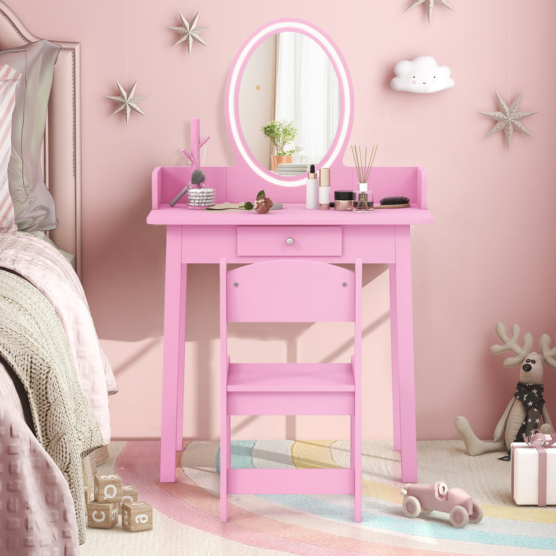 Kids Vanity Set with Lighted Mirror-Pink