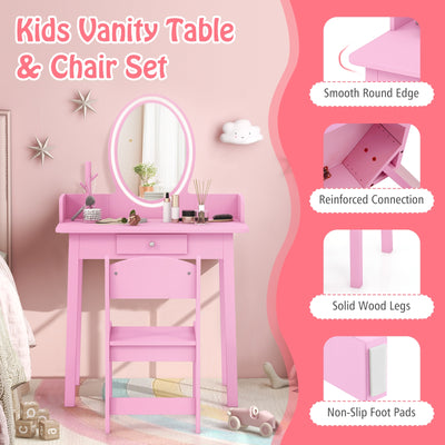 Kids Vanity Set with Lighted Mirror-Pink