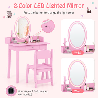 Kids Vanity Set with Lighted Mirror-Pink