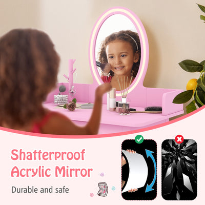 Kids Vanity Set with Lighted Mirror-Pink