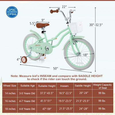 18 Inch Kids Bike with Adjustable Seat and Bell for Kids 3-8 Years Olds-18 inches