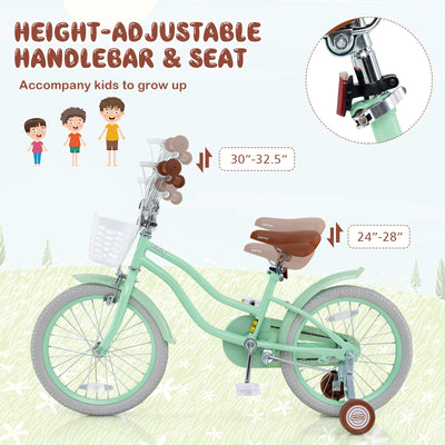 18 Inch Kids Bike with Adjustable Seat and Bell for Kids 3-8 Years Olds-18 inches