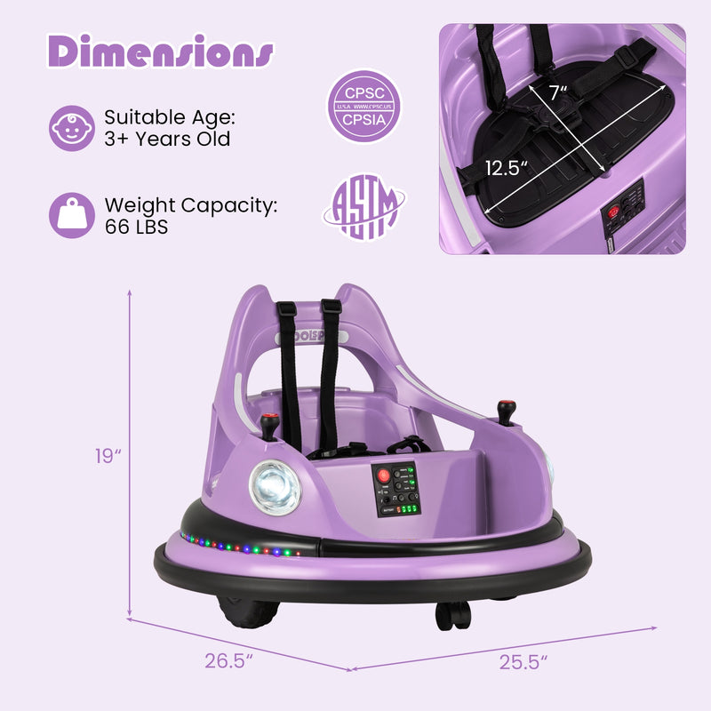 12V Kids Ride On Bumper Car with Remote Control and Dual Joysticks-Purple