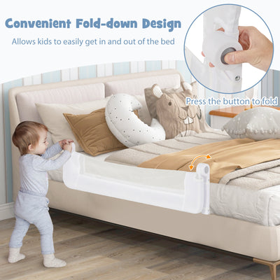 Foldable Bed Rail Swing Down Baby Bed Guard Rail-White