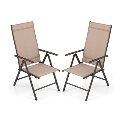 1 Piece Patio Folding Dining Chairs with 7-Level Adjustable High Backrest-Coffee