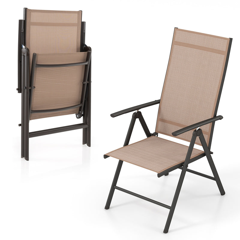 1 Piece Patio Folding Dining Chairs with 7-Level Adjustable High Backrest-Coffee