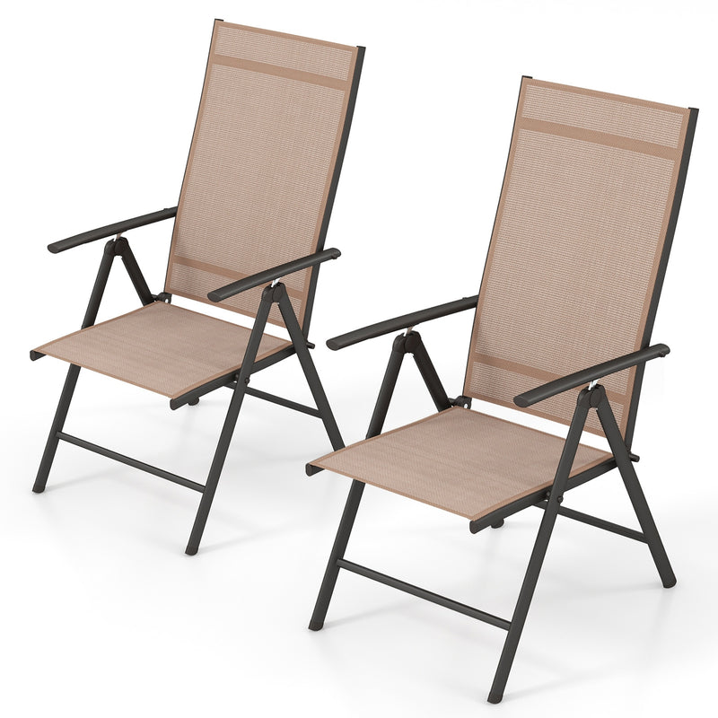 1 Piece Patio Folding Dining Chairs with 7-Level Adjustable High Backrest-Coffee