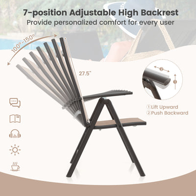 1 Piece Patio Folding Dining Chairs with 7-Level Adjustable High Backrest-Coffee