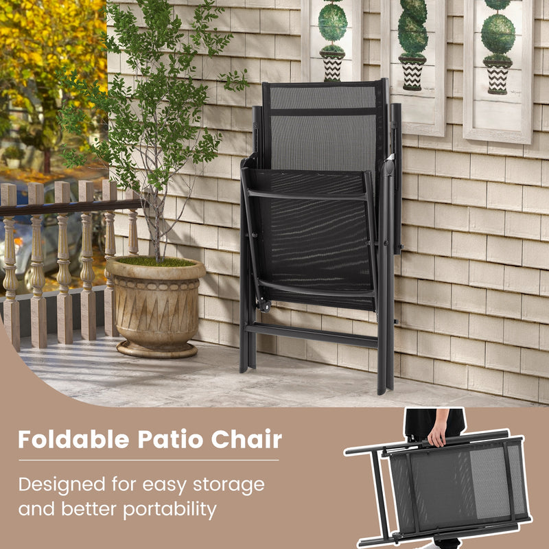 1 Piece Patio Folding Dining Chairs with 7-Level Adjustable High Backrest-Black