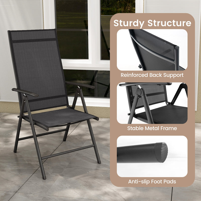 1 Piece Patio Folding Dining Chairs with 7-Level Adjustable High Backrest-Black