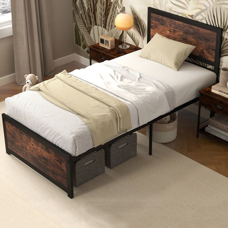 Twin Size Bed Frame Metal with High Headboard and Mute Bars-Twin Size