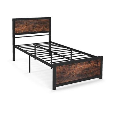 Twin Size Bed Frame Metal with High Headboard and Mute Bars-Twin Size