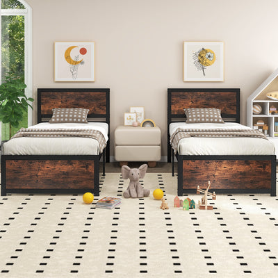 Twin Size Bed Frame Metal with High Headboard and Mute Bars-Twin Size