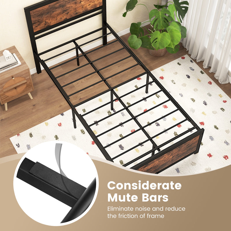 Twin Size Bed Frame Metal with High Headboard and Mute Bars-Twin Size