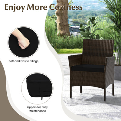 4 Piece Patio Rattan Conversation Set with Cozy Seat Cushions-Black