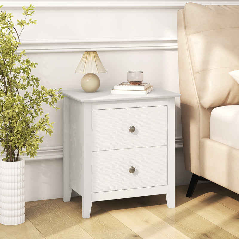 Modern Nightstand with 2 Drawers for Small Spaces-White