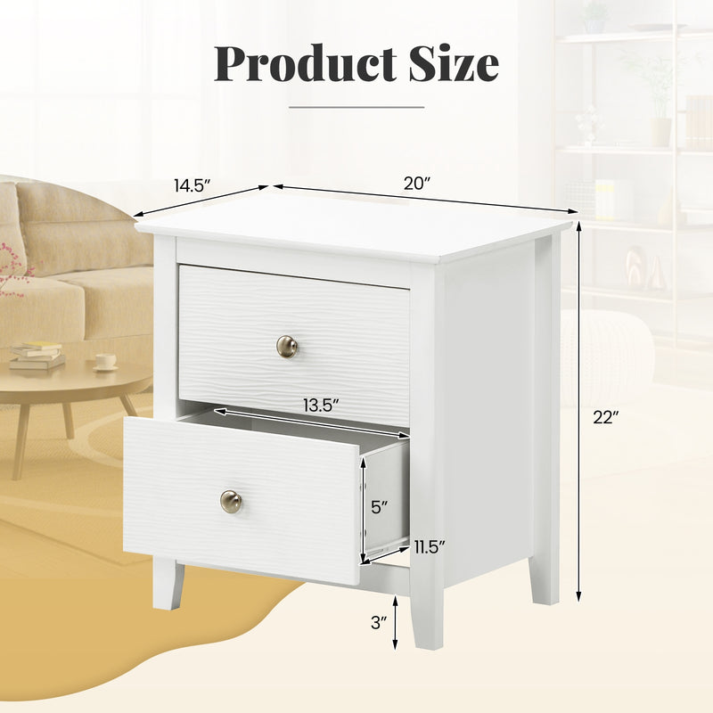 Modern Nightstand with 2 Drawers for Small Spaces-White