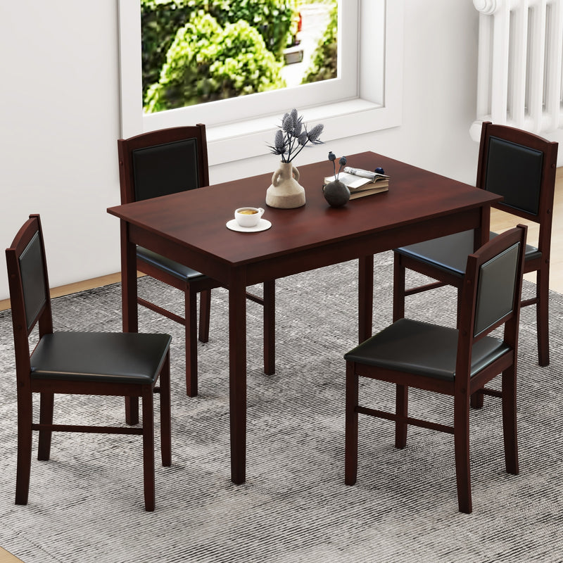 5-Piece Dining Set for 4 with Rubber Wood Legs for Small Dining Room-Brown