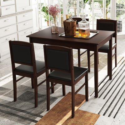 5-Piece Dining Set for 4 with Rubber Wood Legs for Small Dining Room-Brown