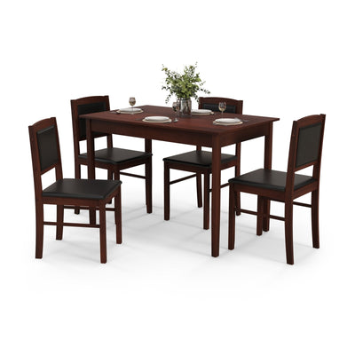 5-Piece Dining Set for 4 with Rubber Wood Legs for Small Dining Room-Brown