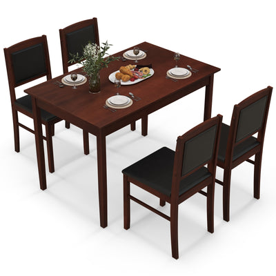 5-Piece Dining Set for 4 with Rubber Wood Legs for Small Dining Room-Brown